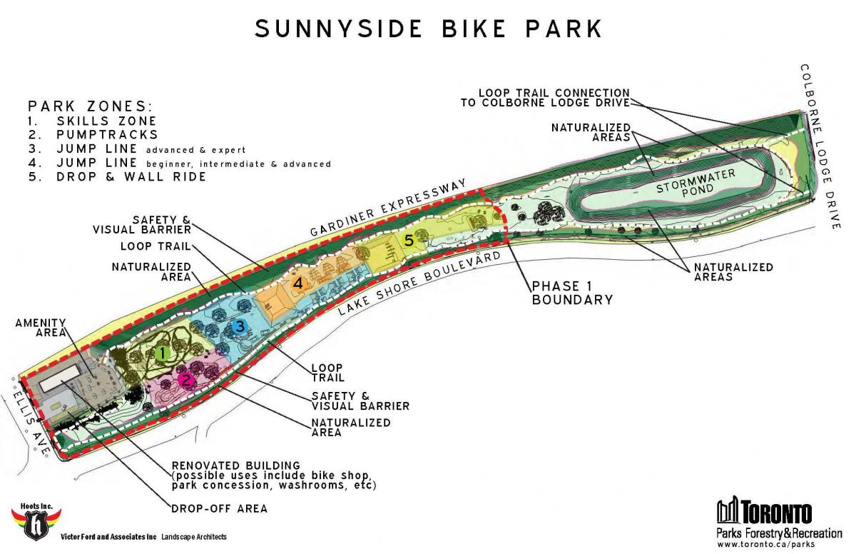 Mapa de Sunnyside Bike Park de la zona de Toronto