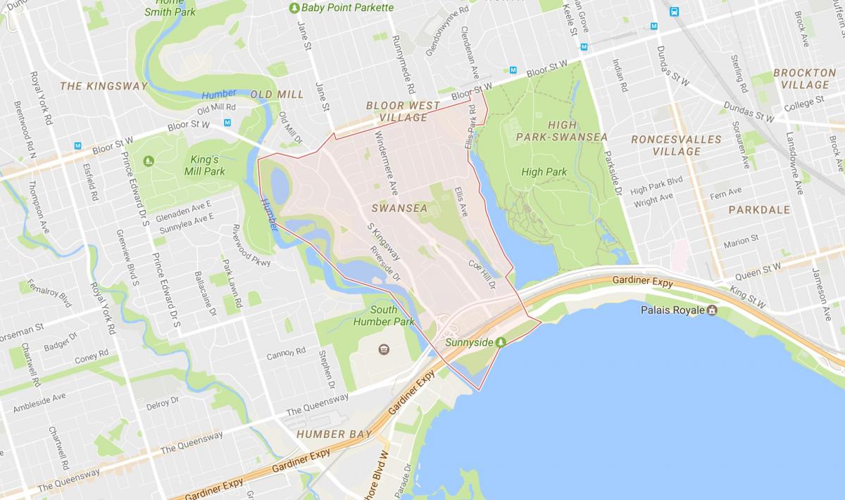 Mapa de Swansea barri de Toronto