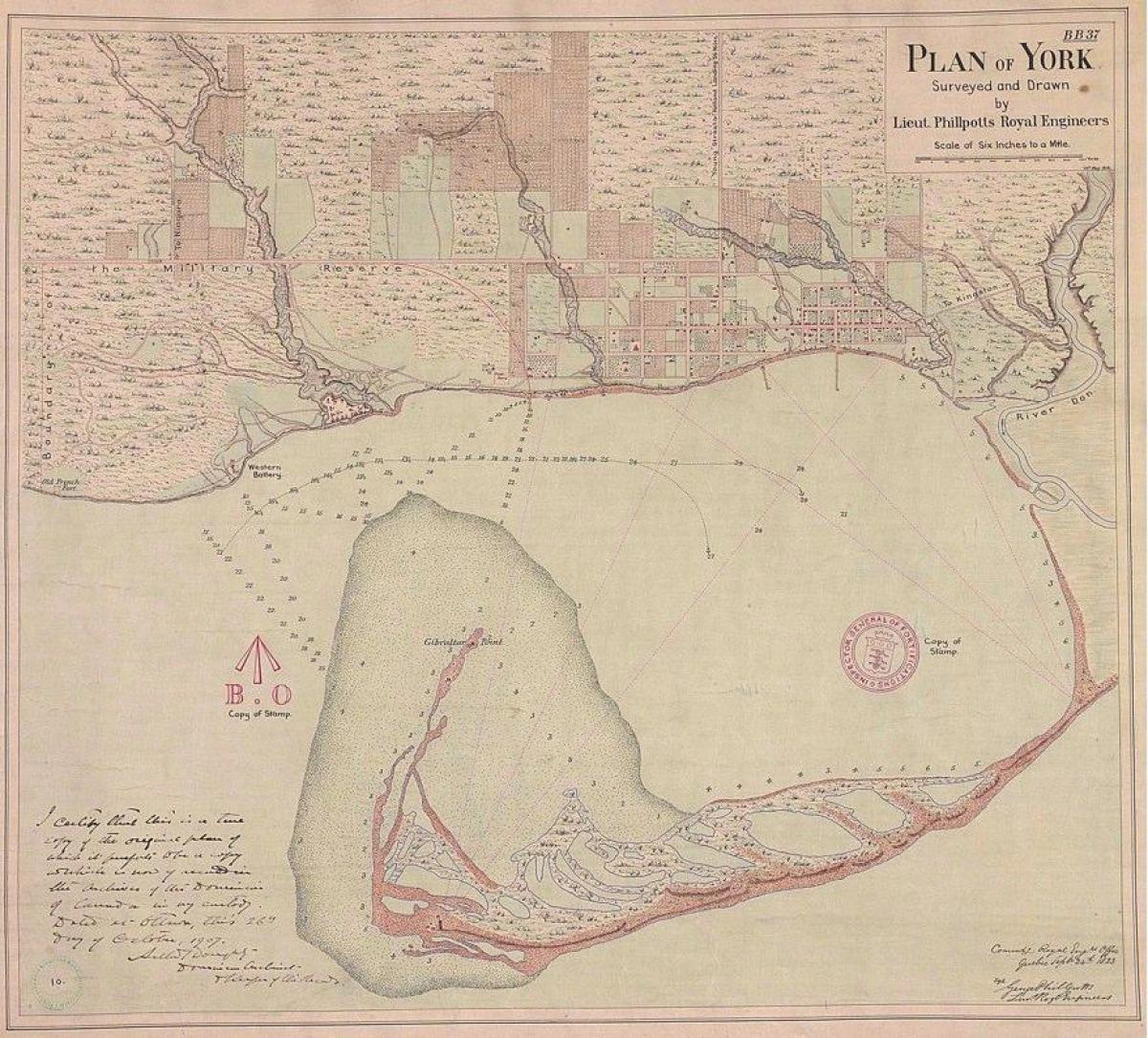 Mapa de la terra de York de Toronto 1787-1884