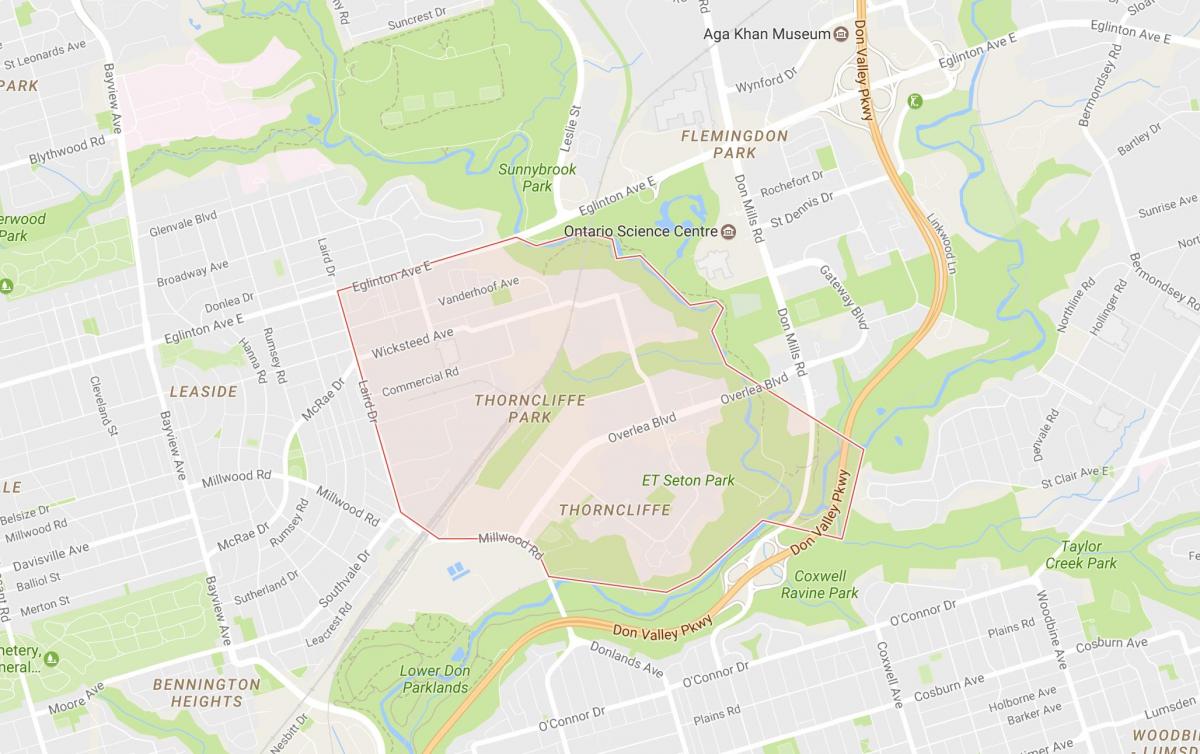 Mapa de Thorncliffe Parc barri de Toronto