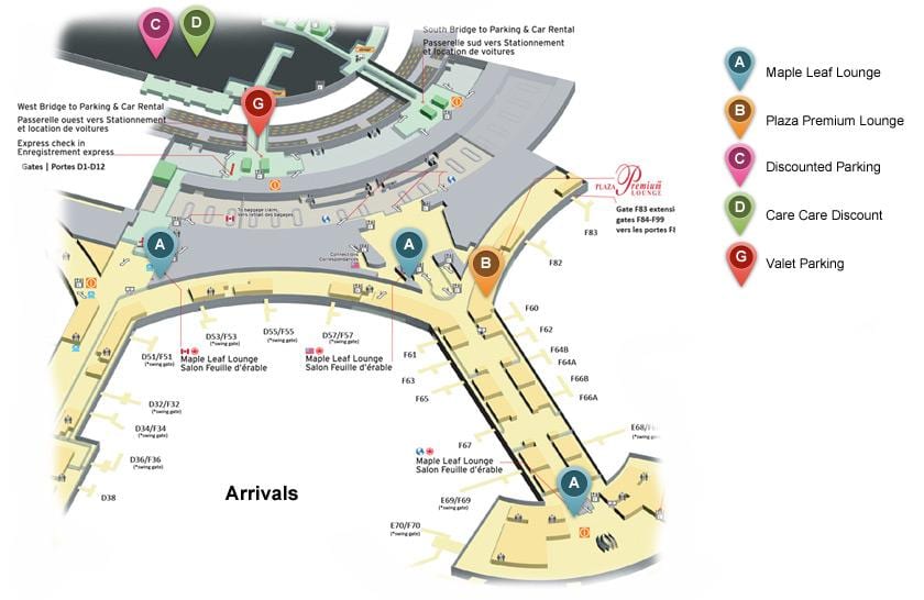 Mapa de Toronto aeroport internacional Pearson terminal d'arribades