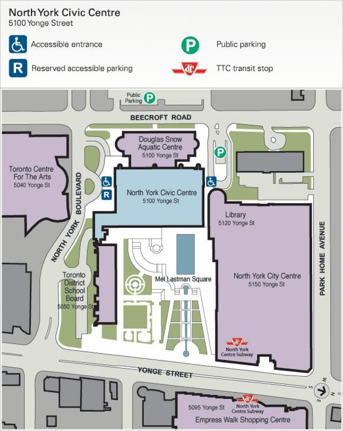 Mapa de Toronto Centre per a les Arts aparcament