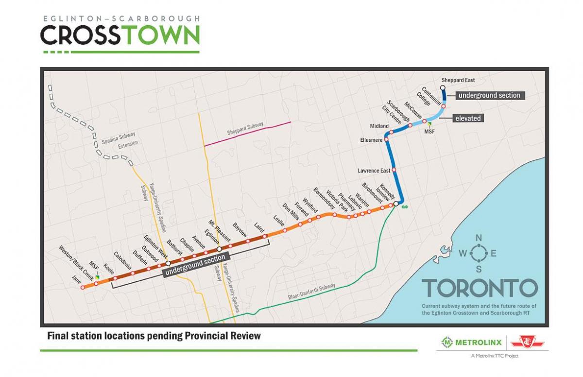 Mapa de Toronto metro de la línia 5 Eglinton