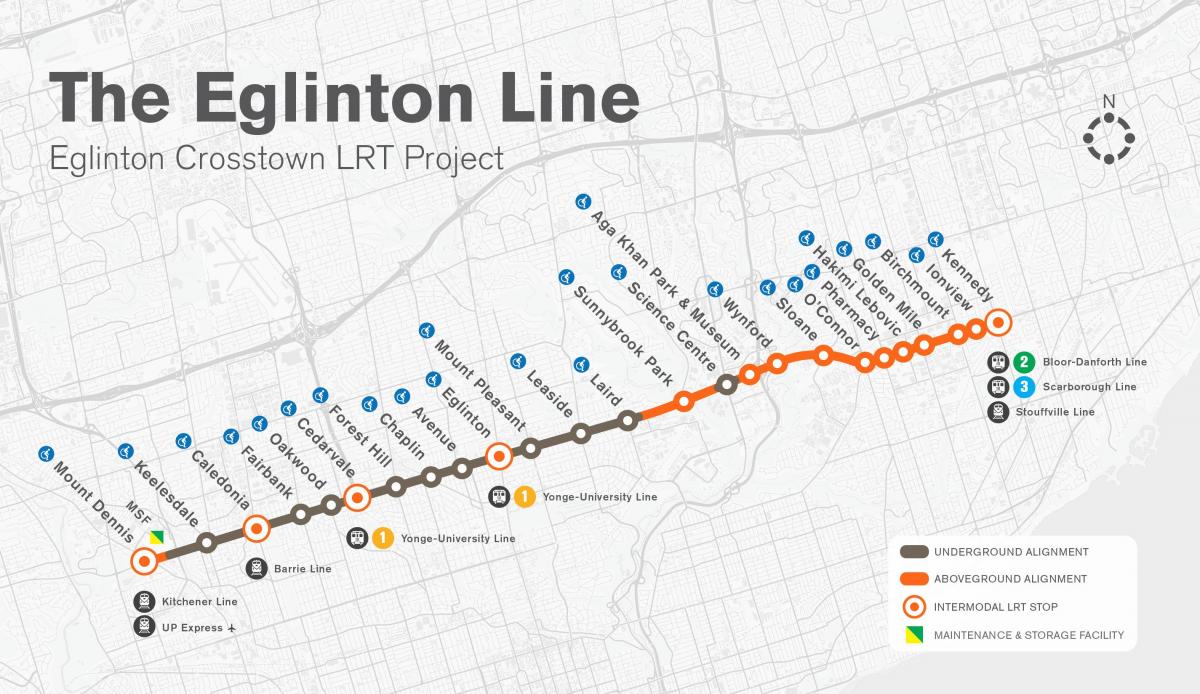 Mapa de Toronto metro Eglinton línia del projecte
