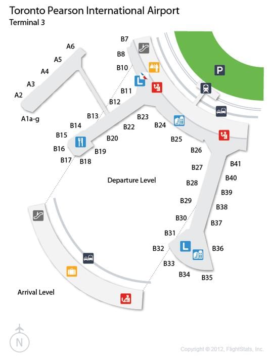 Mapa de Toronto Pearson a l'aeroport d'arribada a nivell de terminal 3
