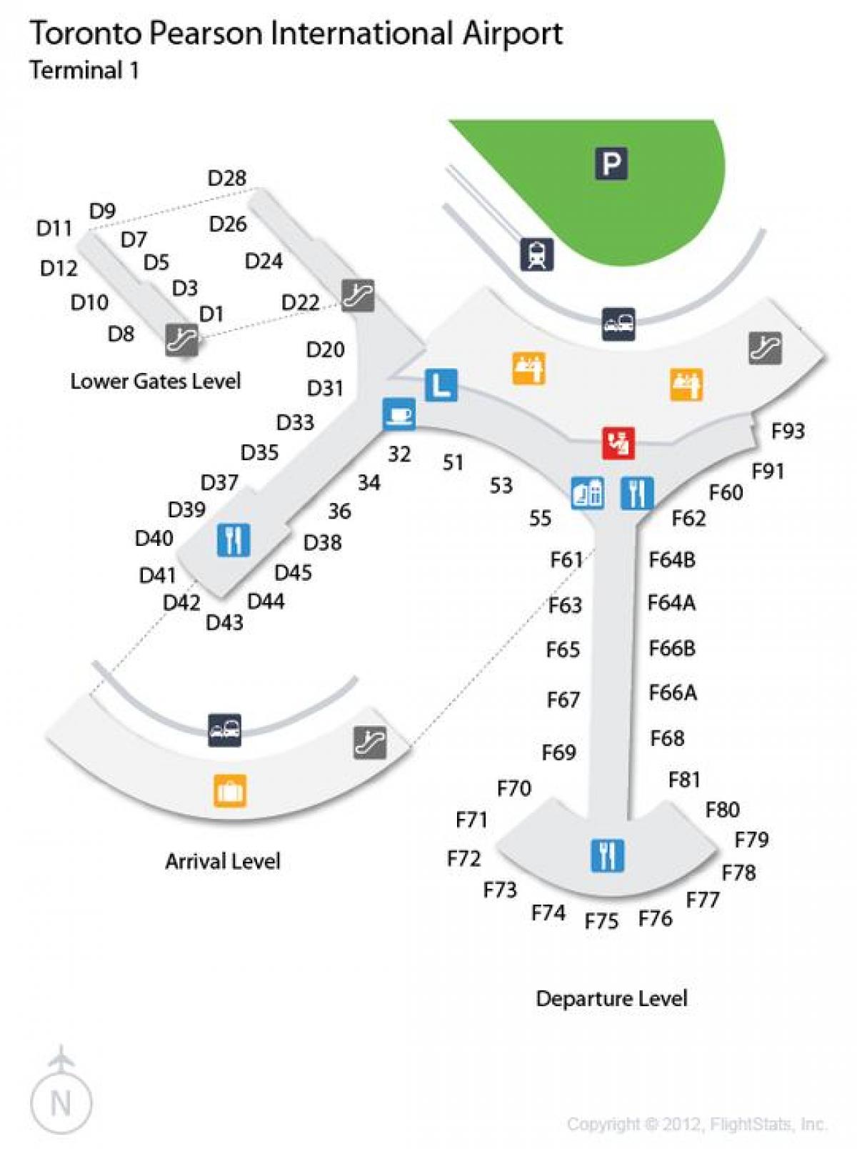 Mapa de Toronto Pearson aeroport d'arribada i sortida de nivell