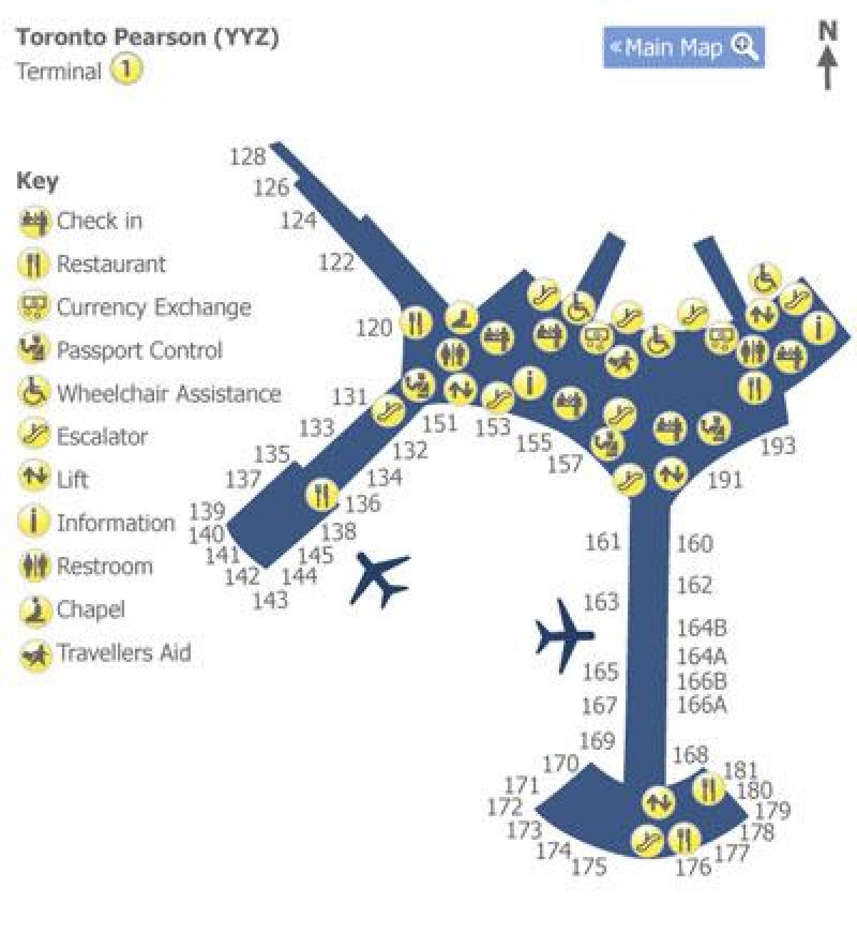 Mapa de Toronto Pearson terminal de l'aeroport de 1