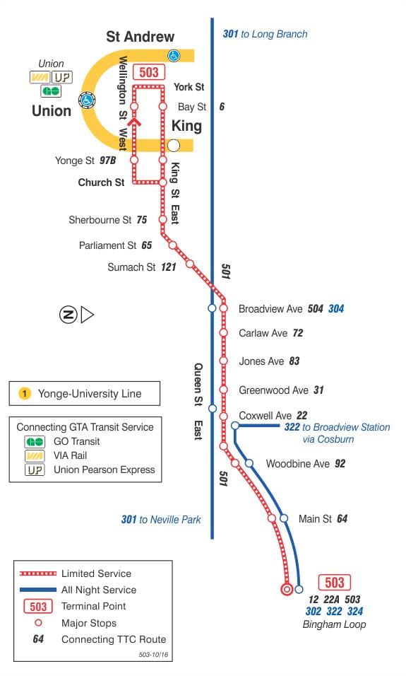 Mapa de tramvia de la línia 503 Kingston Carretera
