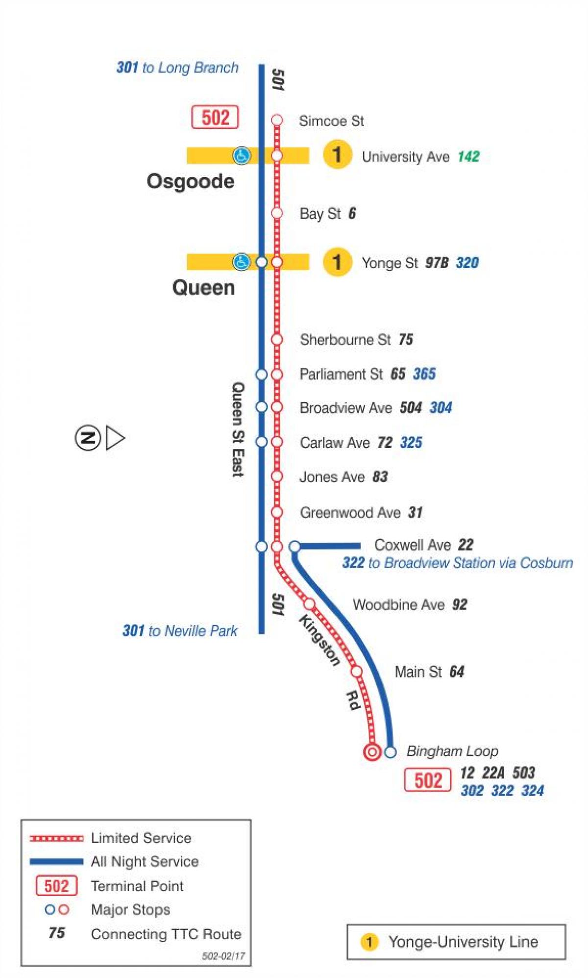 Mapa de tramvia de la línia 502 Downtowner