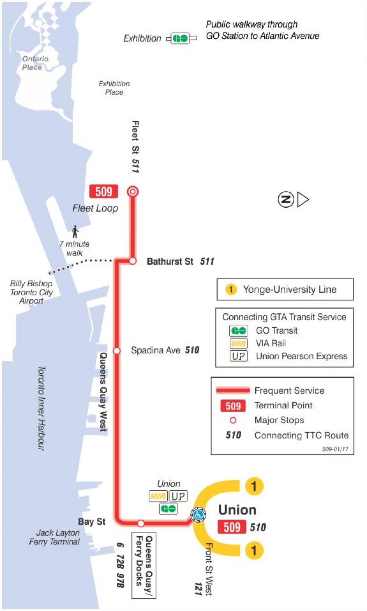 Mapa de tramvia de la línia 509 Harbourfront