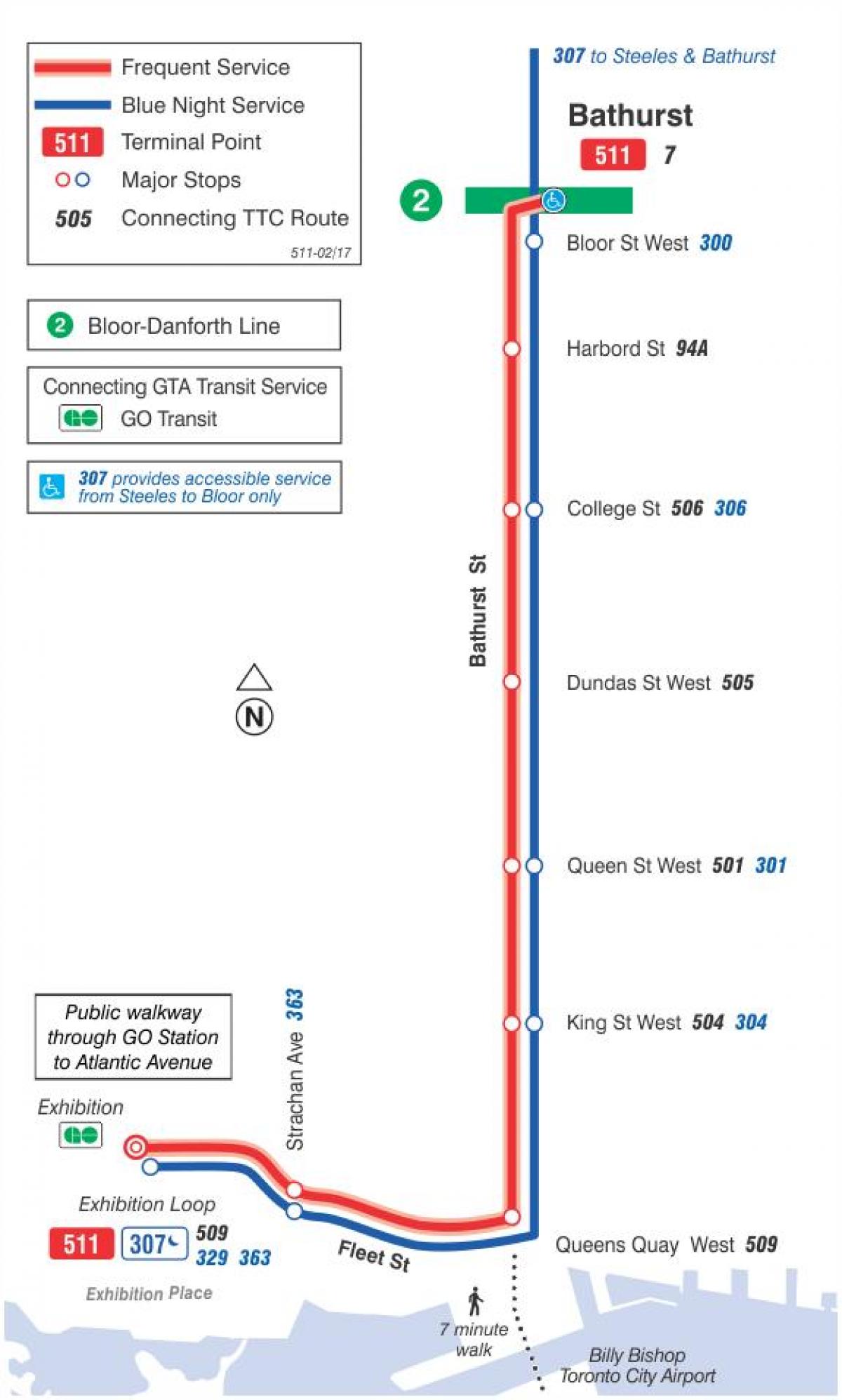 Mapa de tramvia de la línia 511 Bathurst