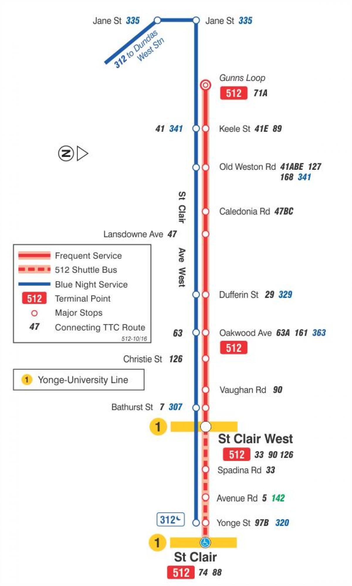 Mapa de tramvia de la línia 512 St. Clair