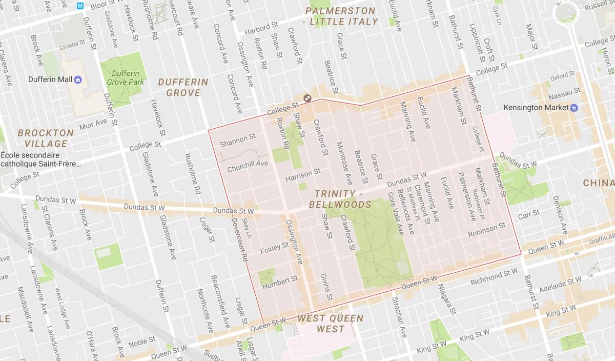 Mapa de la Trinitat–Bellwoods barri de Toronto