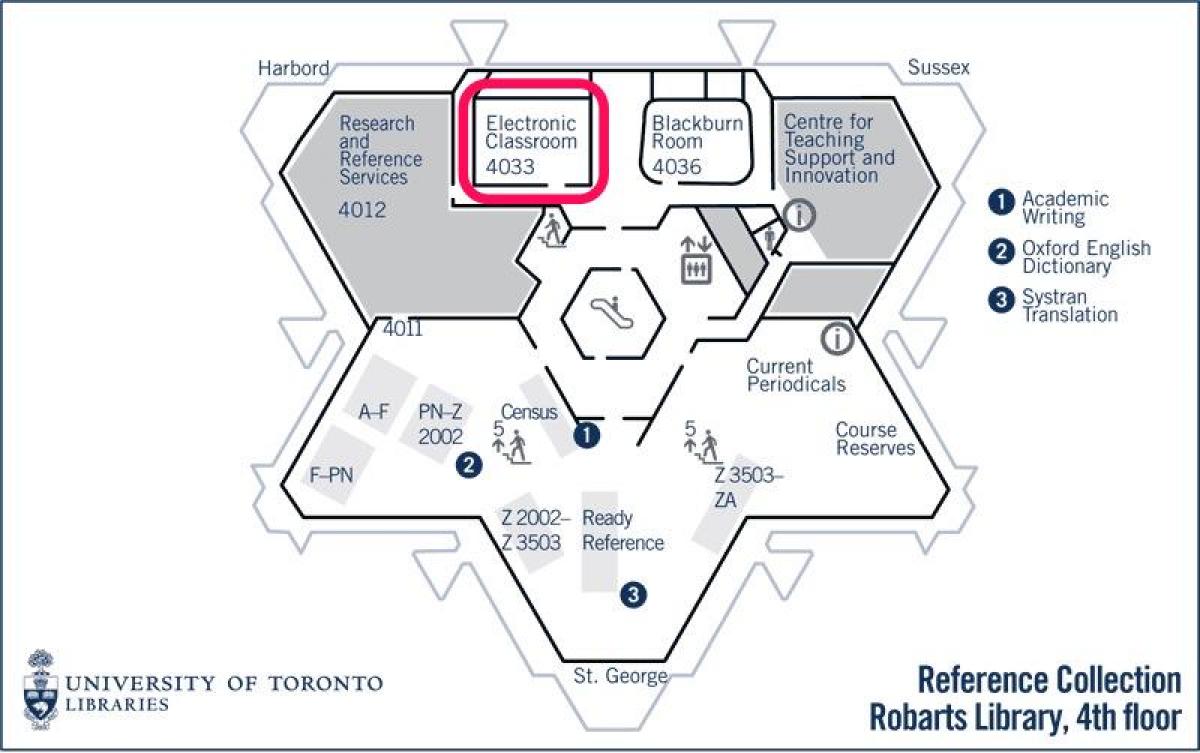Mapa de la universitat de Toronto biblioteca Robarts aula electrònica