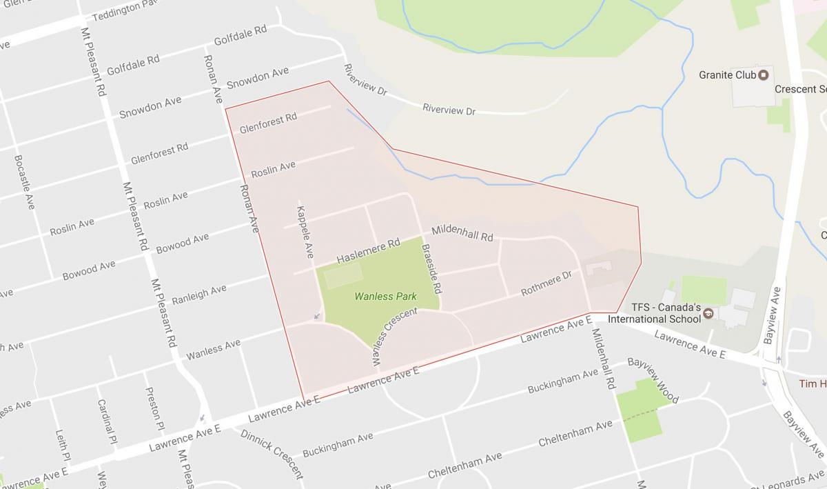 Mapa de Wanless Parc barri de Toronto