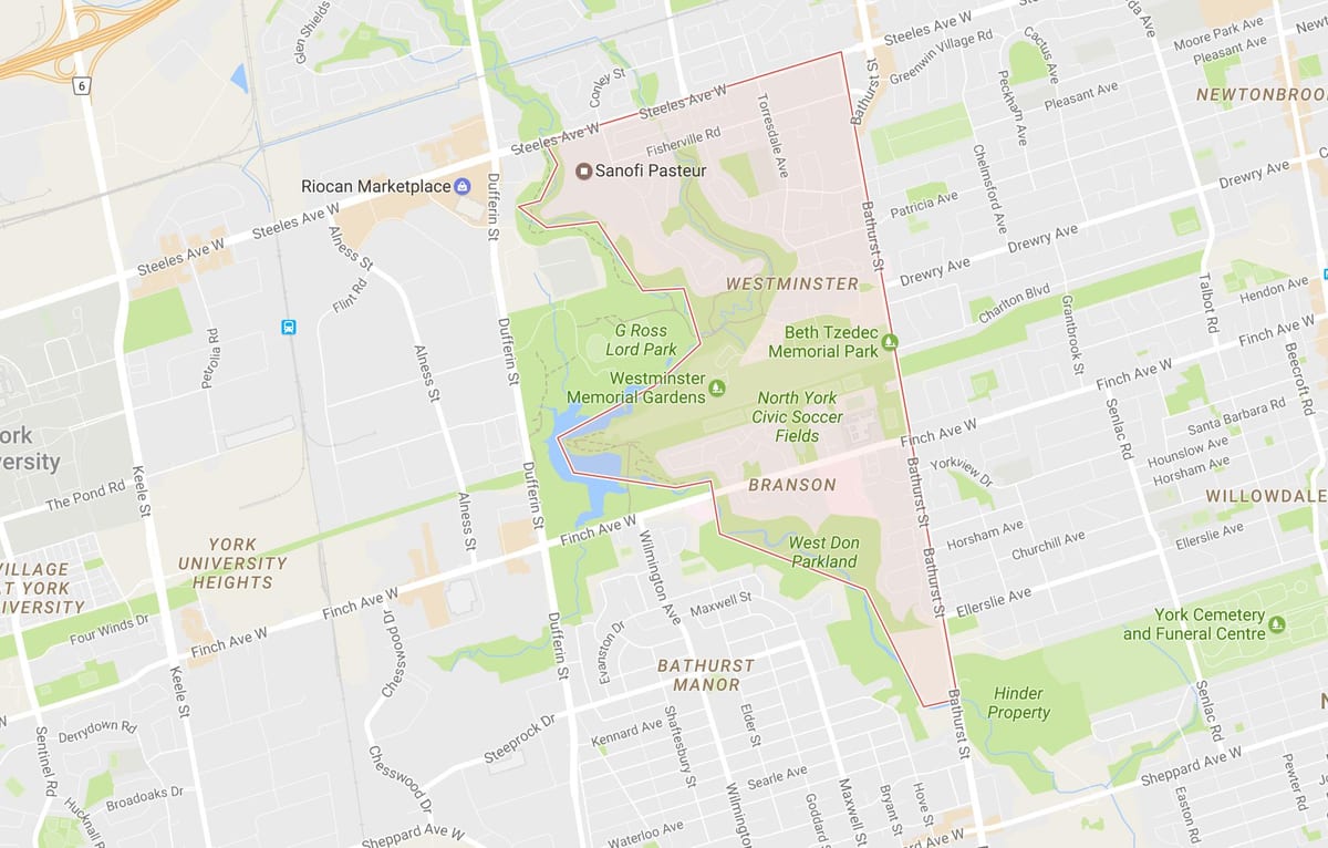 Mapa de Westminster–Branson barri de Toronto