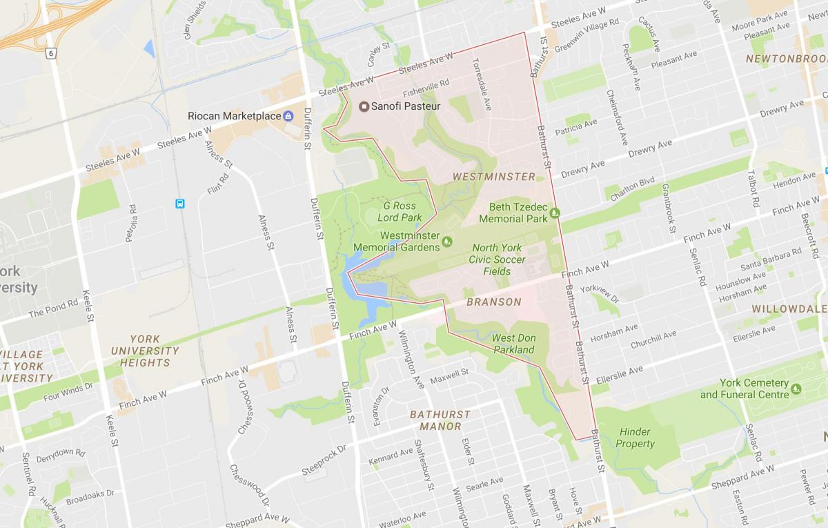 Mapa de Westminster–Branson barri de Toronto