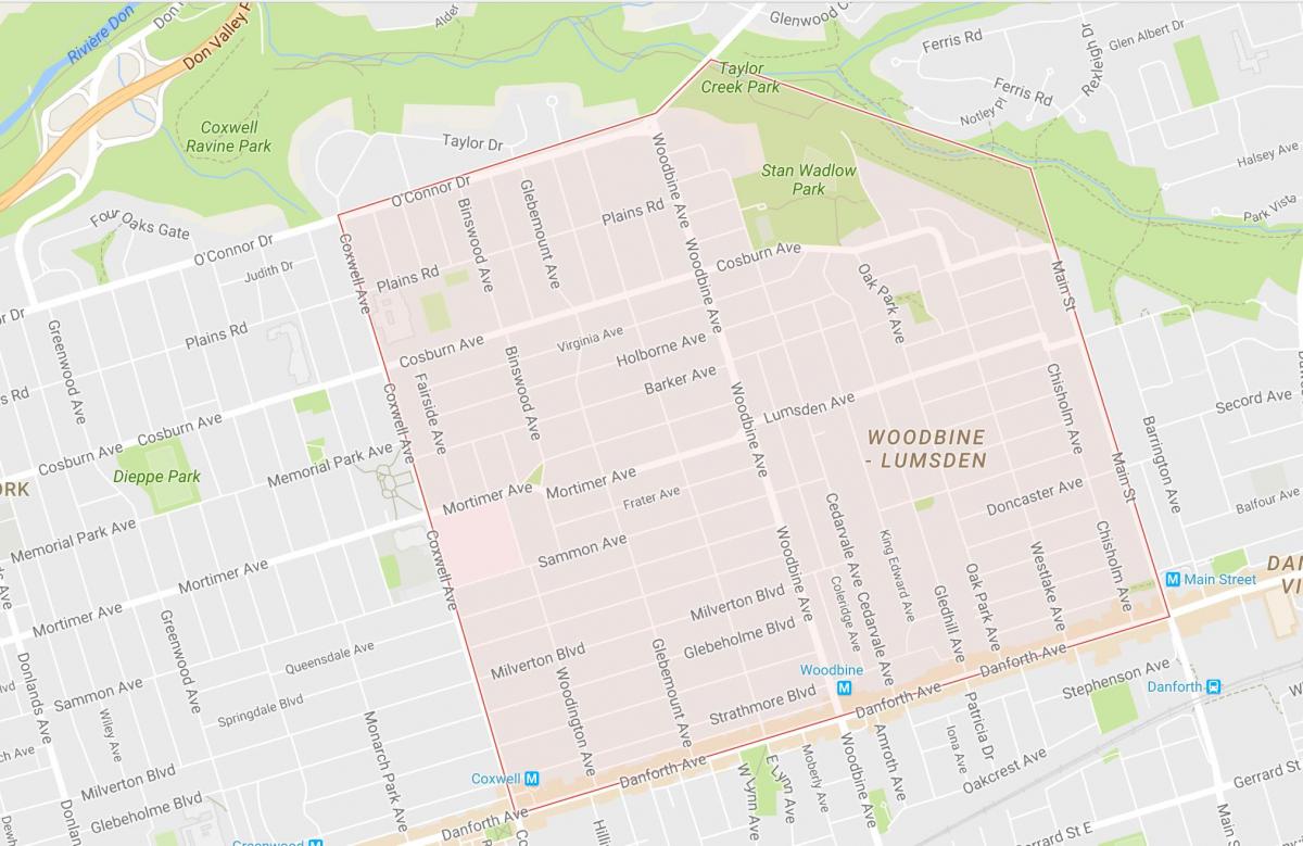 Mapa de Woodbine Altures barri de Toronto