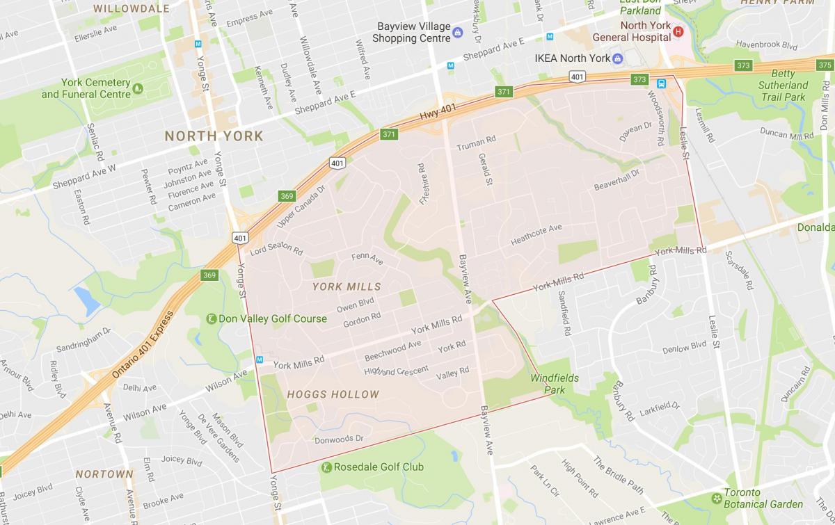 Mapa de York Molins barri de Toronto