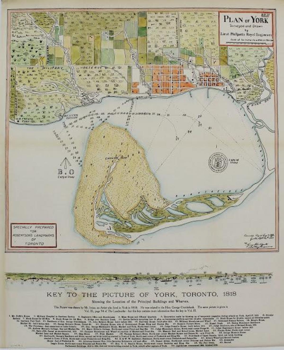 Mapa de York de Toronto 1787-1884 cartoony versió