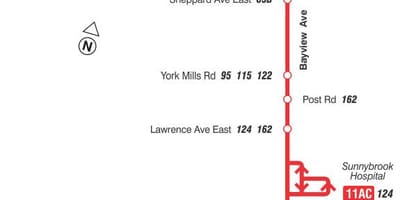 Mapa de la TTC ' 11 de Bayview autobús de Toronto