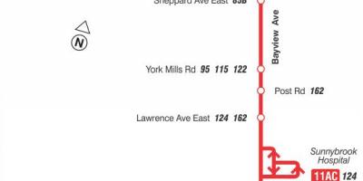 Mapa de la TTC ' 11 de Bayview autobús de Toronto