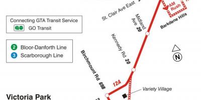 Mapa de TTC 12 Kingston Rd autobús de Toronto