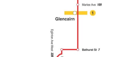 Mapa de TTC 14 Glencairn autobús de Toronto