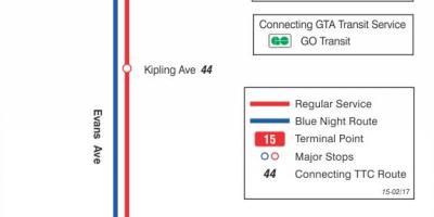 Mapa de TTC 15 Evans autobús de Toronto