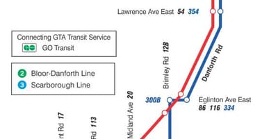 Mapa de TTC 16 McCowan autobús de Toronto