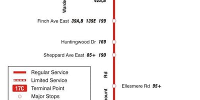 Mapa de TTC 17 Birchmount autobús de Toronto