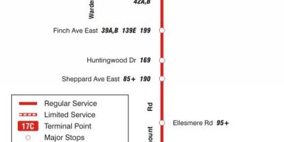Mapa de TTC 17 Birchmount autobús de Toronto