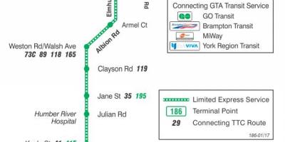 Mapa de TTC 186 Wilson Coet autobús de Toronto