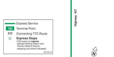 Mapa de TTC 192 Aeroport de Coets autobús de Toronto