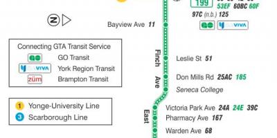 Mapa de TTC 199 Finch Coet autobús de Toronto