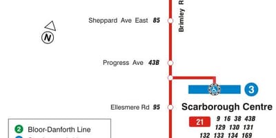 Mapa de TTC 21 Brimley autobús de Toronto