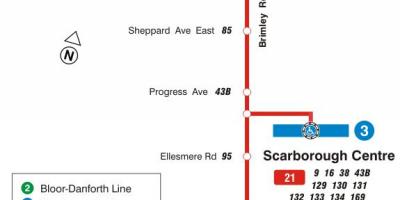 Mapa de TTC 21 Brimley autobús de Toronto