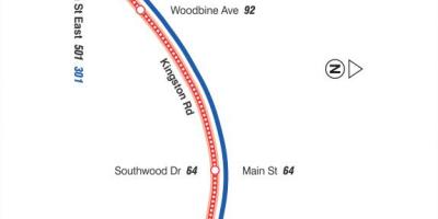 Mapa de TTC 22 Coxwell autobús de Toronto