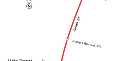 Mapa de TTC 23 Dawes autobús de Toronto