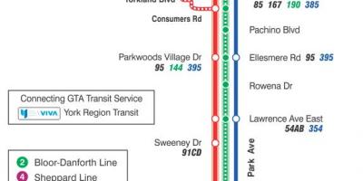 Mapa de TTC 24 Victoria Park autobús de Toronto