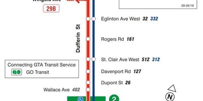 Mapa de TTC 29 Dufferin autobús de Toronto