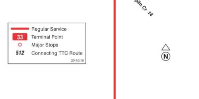 Mapa de TTC 33 Forest Hill autobús de Toronto