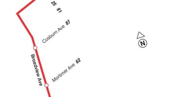Mapa de TTC 8 Broadview autobús de Toronto