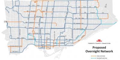Mapa de TTC durant la nit de la xarxa de Toronto