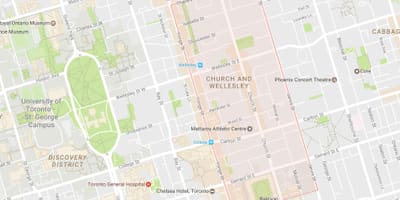 Mapa de l'Església i de Wellesley barri de Toronto