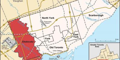 Mapa d'Etobicoke districte de Toronto