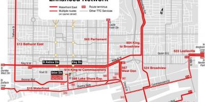 Mapa de la Costa Est de xarxa millorada de Toronto