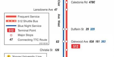 Mapa de tramvia de la línia 512 St. Clair